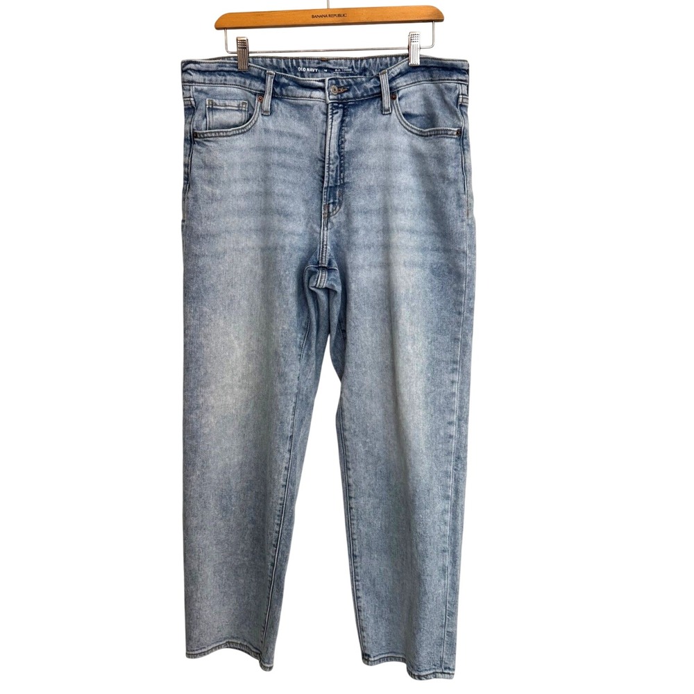 Old Navy OG Loose Jeans High Rise Light Wash Straight Leg Womens 16 Blue Denim